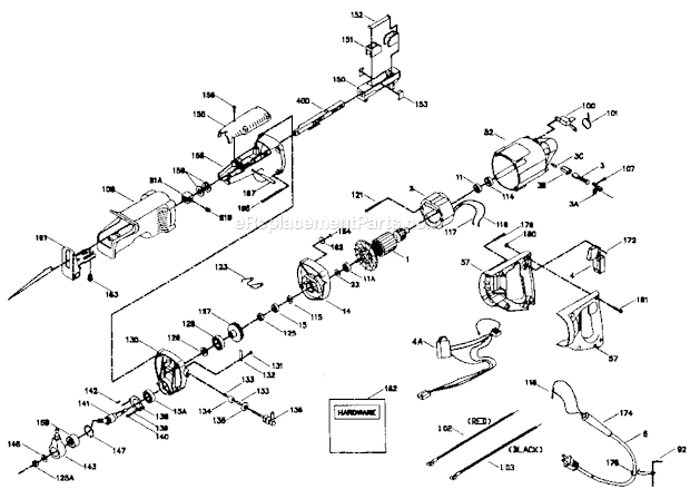 Page A Diagram and Parts List for 9629 Type 2 Porter Cable Reciprocating Saw